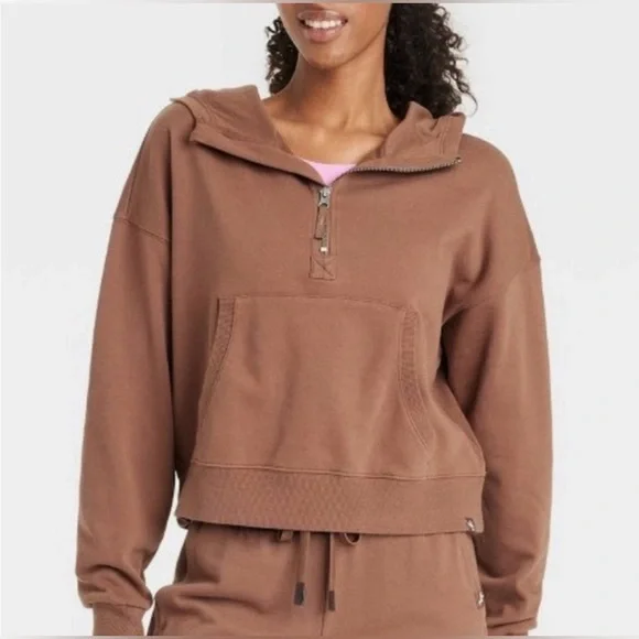 NWT JOYLAB women’s French Terry 1/2 Zip Hooded Pullover Sweatshirt M & XL  ✨ - Picture 2 of 8